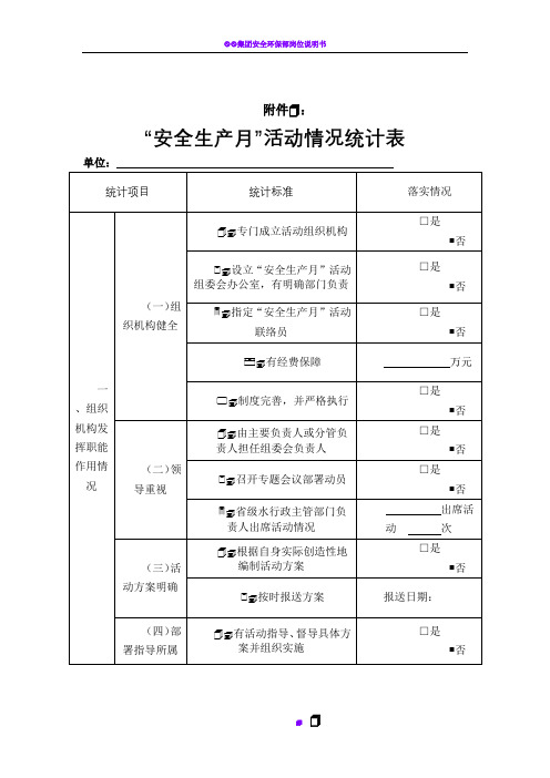 “安全生产月”活动情况统计表