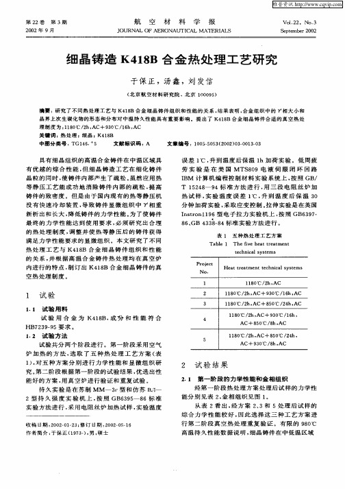 细晶铸造K418B合金热处理工艺研究