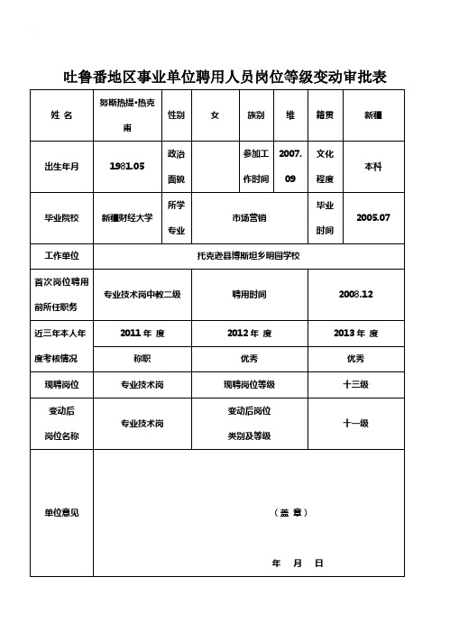 岗位等级变动审批表(初级)明园