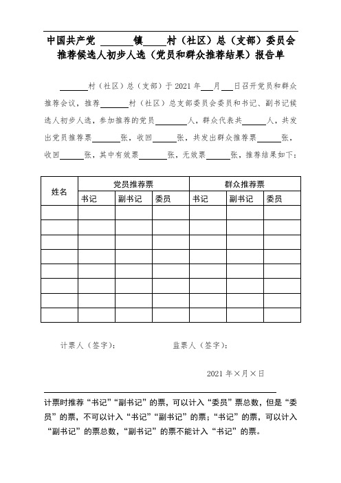 党支部换届 推荐大会结果报告单