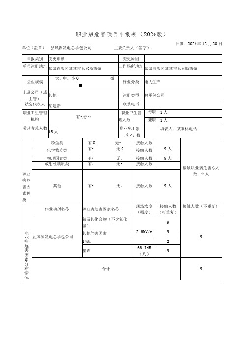 职业病危害项目申报表