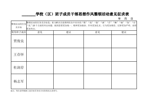 灵台县干部作风教育整顿活动征求意见表