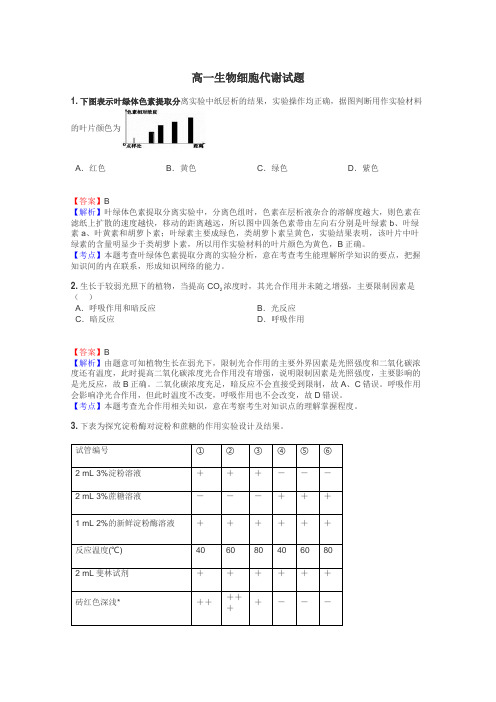 高一生物细胞代谢试题
