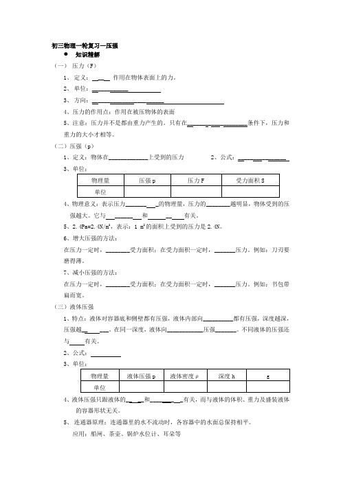 初三物理一轮复习--压强、浮力