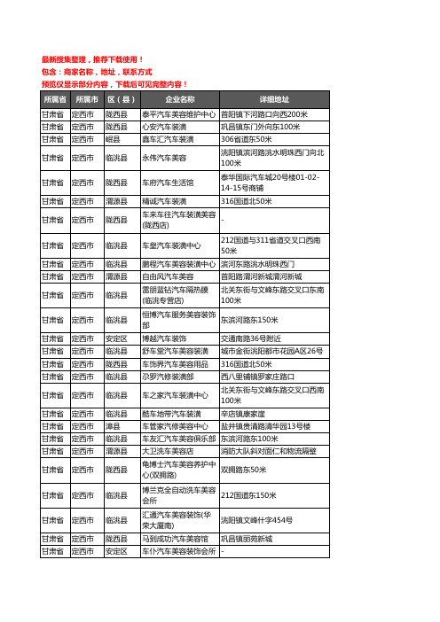 新版甘肃省定西市汽车装饰企业公司商家户名录单联系方式地址大全174家