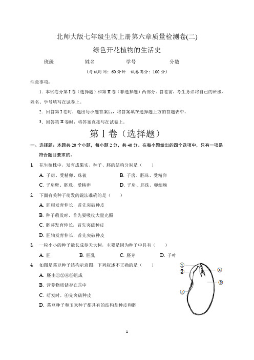 (北师大版)最新七年级生物上册第6章 绿色开花植物的生活史  单元测试卷(二)含答案与解析