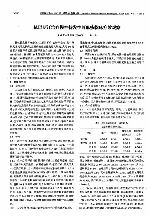 依巴斯汀治疗慢性特发性荨麻疹临床疗效观察