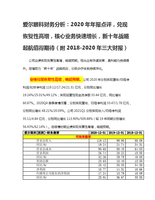 爱尔眼科财务分析：2020年年报点评,核心业务快速增长,新十年战略起航(2018-2020年三大财报