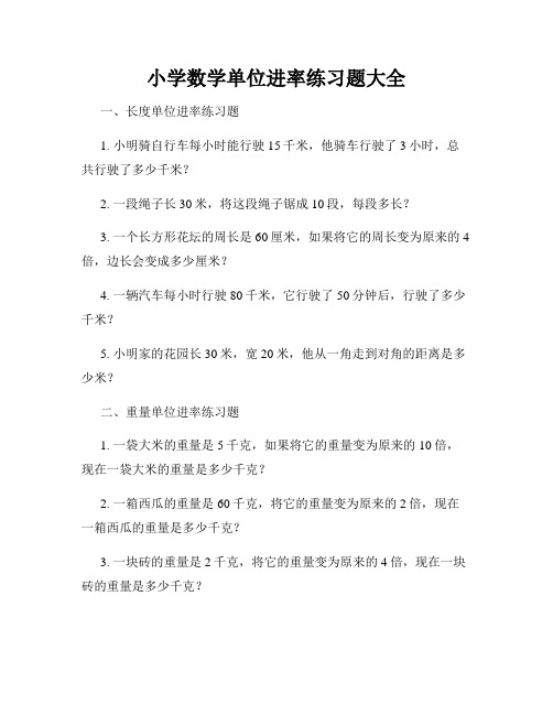 小学数学单位进率练习题大全