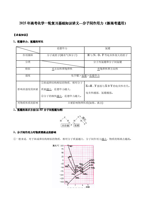 2025年高考化学一轮复习基础知识讲义—分子间作用力(新高考通用)