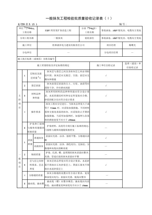 表5.13.1一般抹灰工程检验批质量验收记录表