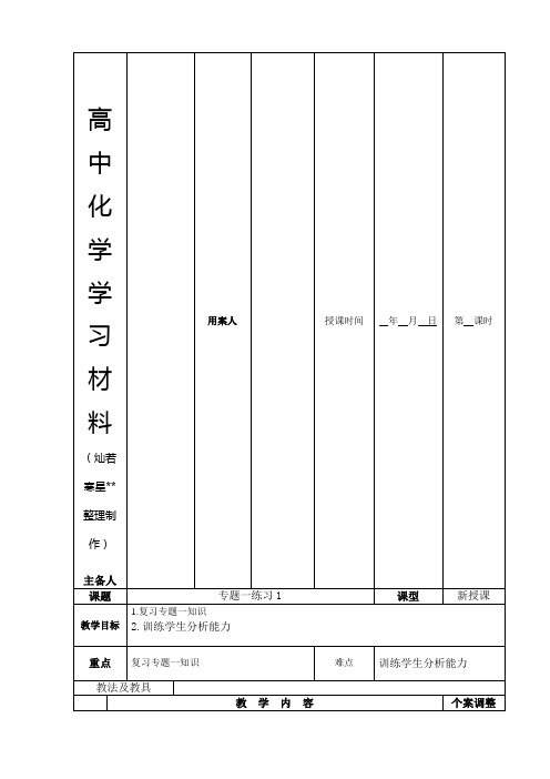 苏教版高中化学必修一高一上学期化学专题1复习练习1(无答案).docx