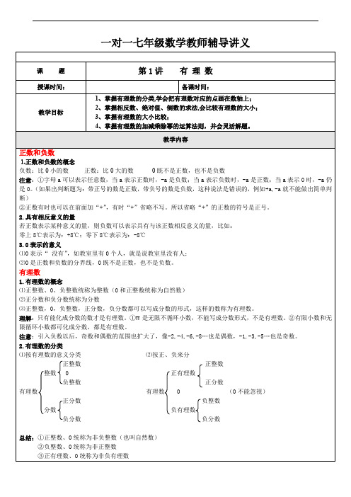 有理数的知识点及经典题型总结讲义(全)