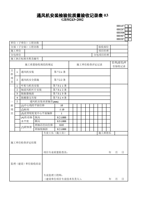 通风机安装检验批质量验收记录表03