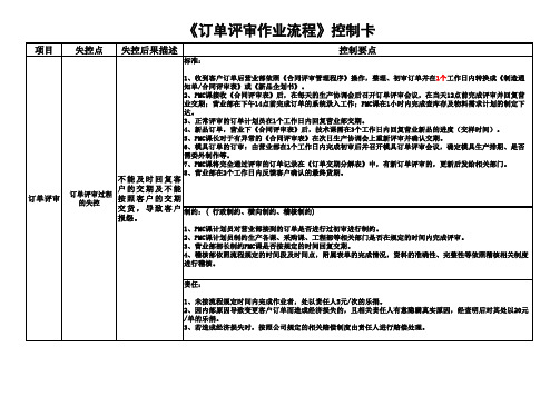 订单评审作业流程、交期分解表与控制卡