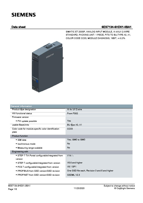 斯芬斯斯电子SIMATIC ET 200SP 4路2线电压输入模块说明书