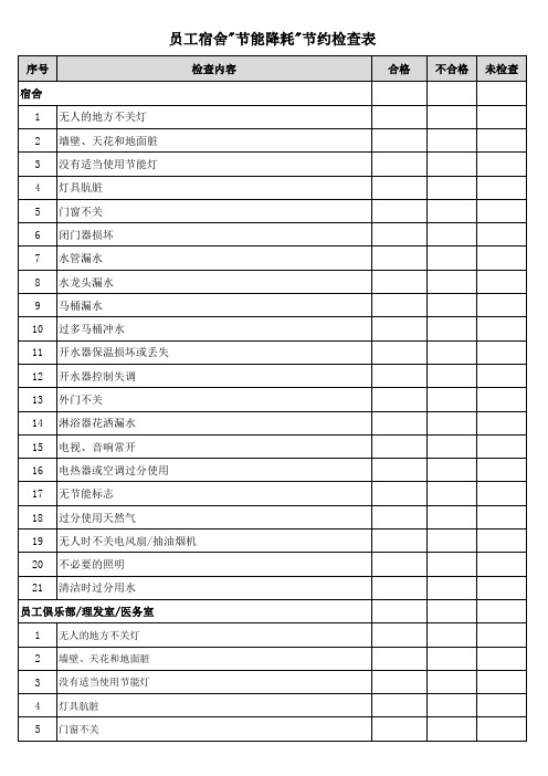 员工宿舍节能降耗节约检查表