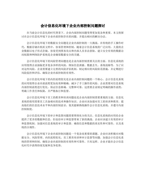 会计信息化环境下企业内部控制问题探讨