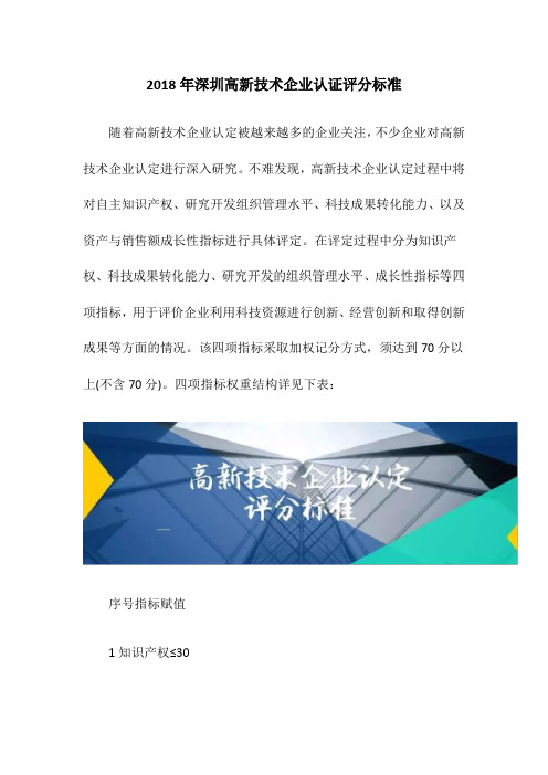 深圳高新技术企业认证评分标准