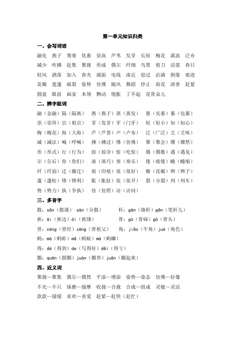 人教部编版2021三年级语文下册各单元知识归类