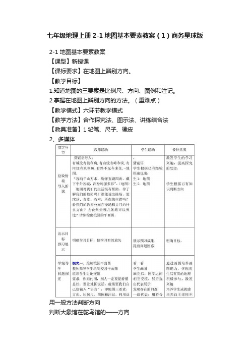 七年级地理上册2-1地图基本要素教案（1）商务星球版