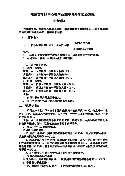 苇莲苏学区中心校毕业班中考升学奖励方案