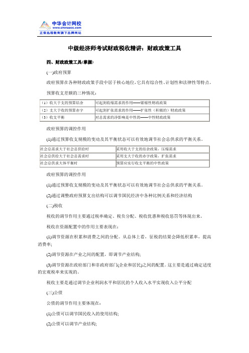 中级经济师考试财政税收精讲：财政政策工具