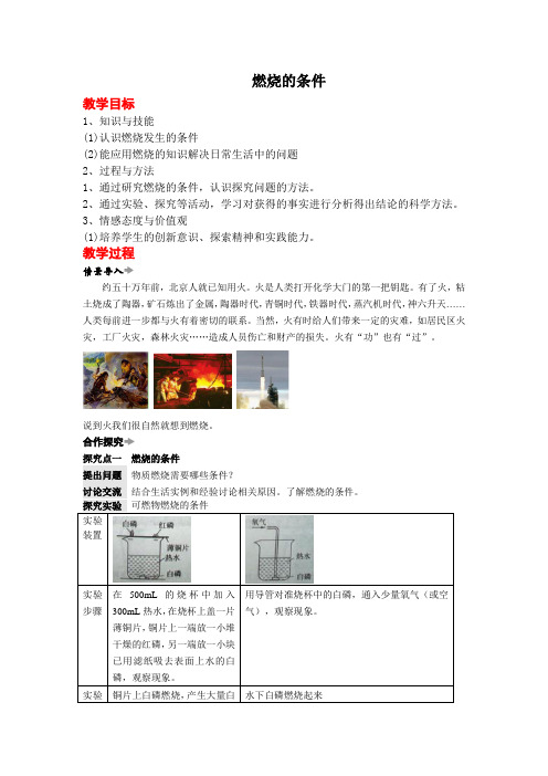 燃烧的条件  初中九年级化学教案教学设计课后反思 人教版