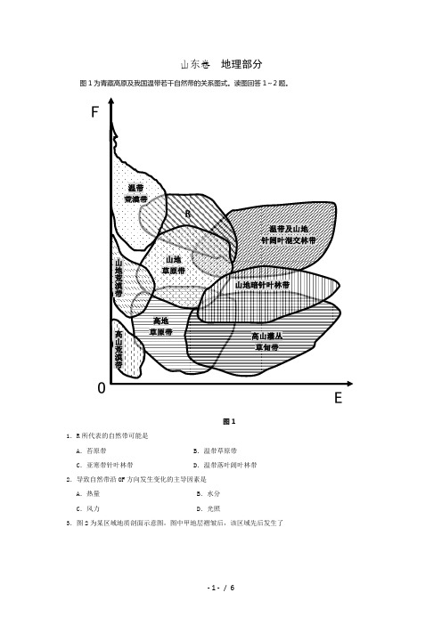 2012年(山东卷)地理部分