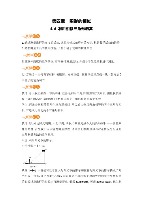 北师大版 九年级数学上册 第四章_4.6利用相似三角形测高_电子教案