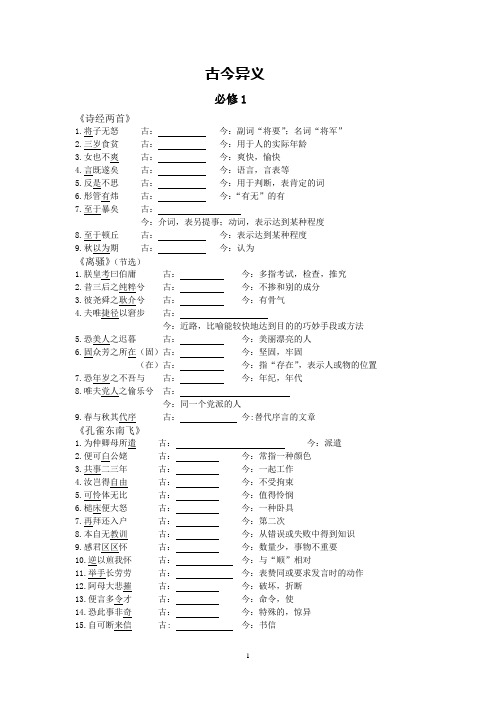 高中语文必修一至五文言文古今异义.学生版