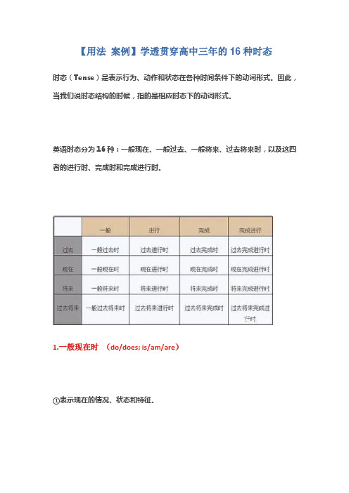 高中三年的16种时态