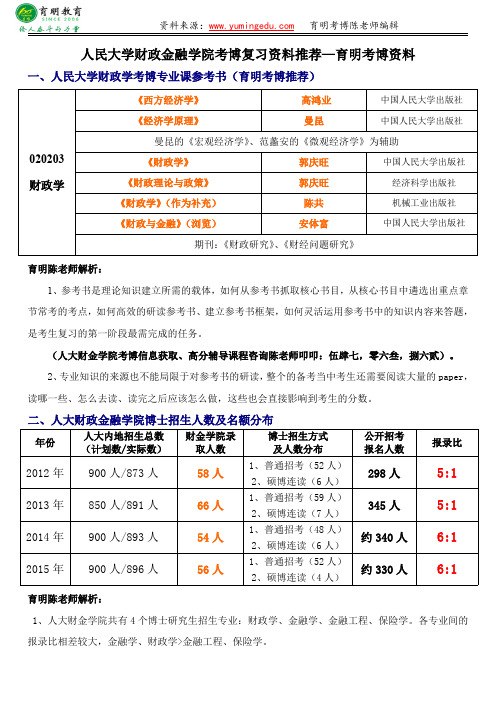 人民大学财政金融学院考博复习资料推荐专业课参考书财政学综合讲解—育明考博资料新