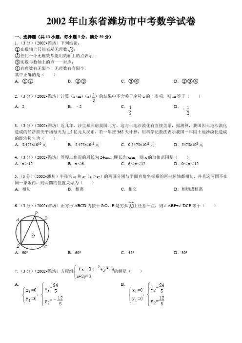 2002年山东省潍坊市中考数学试卷