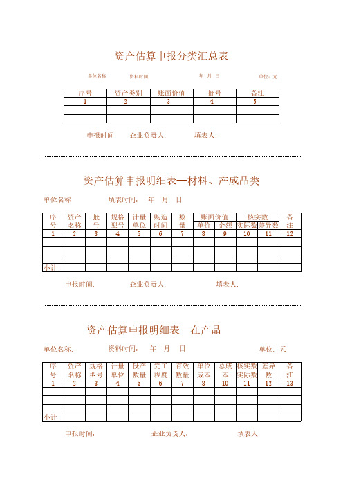 会计管理通用表格 流动资产系列表