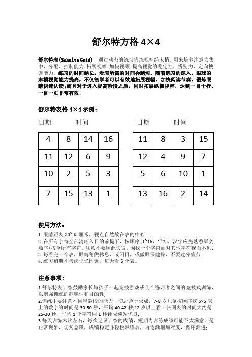 注意力训练——舒尔特方格