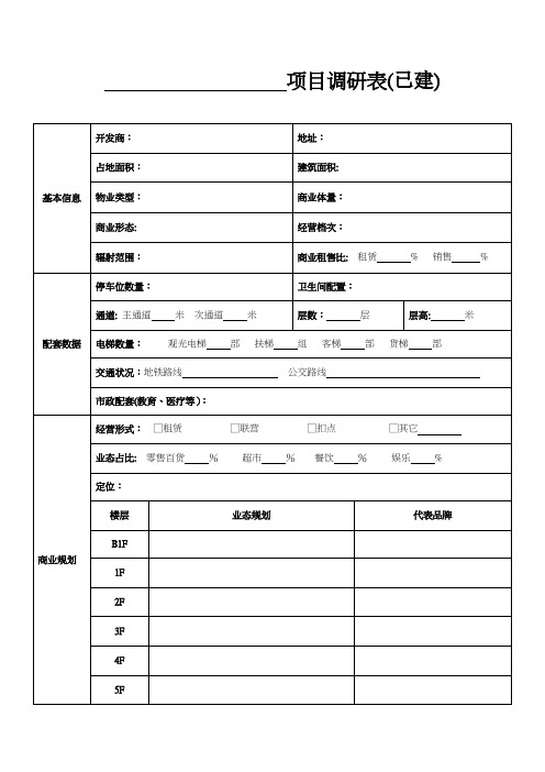 商业地产项目市场调研表模版