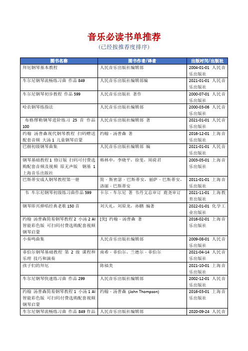 音乐必读书单推荐[精美打印版本]