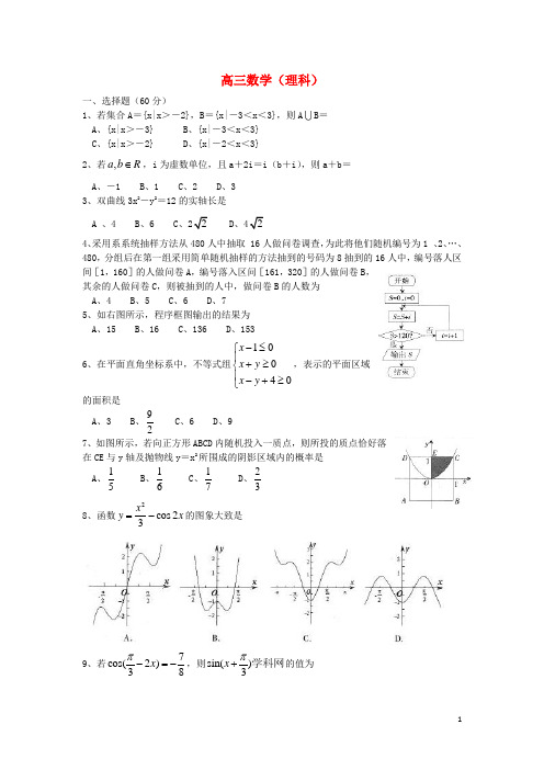 河北省石家庄市高三数学毕业班复习教学质量检测(一)试题 理 新人教A版