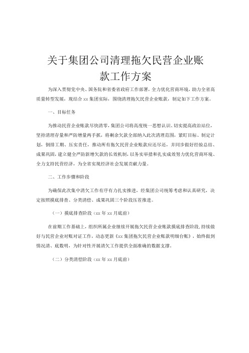 关于集团公司清理拖欠民营企业账款工作方案