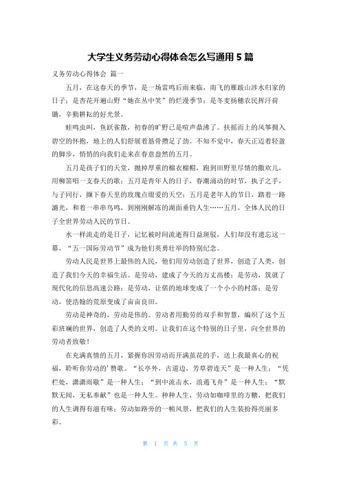 大学生义务劳动心得体会怎么写通用5篇