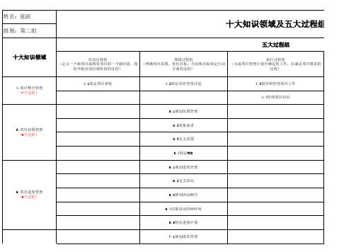 十大知识领域及五大过程组