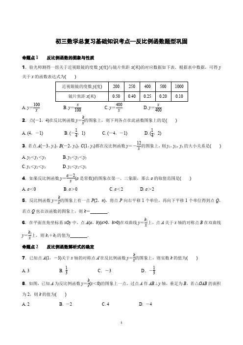 初三数学总复习基础知识考点—反比例函数题型巩固练习答案