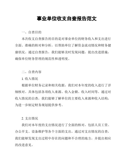 事业单位收支自查报告范文