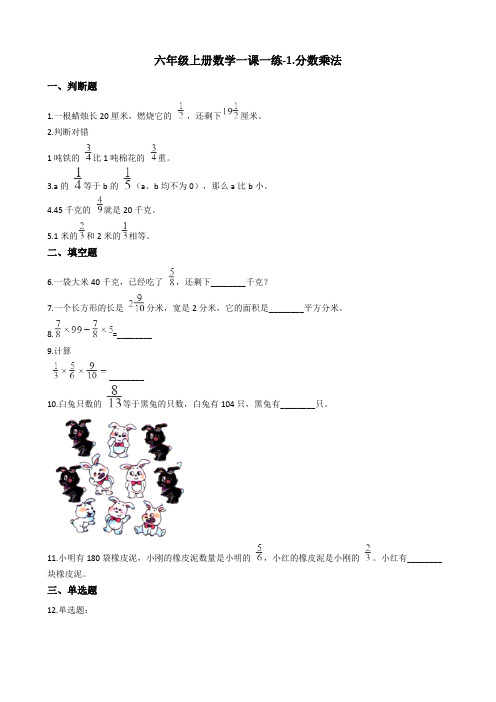 六年级上册数学一课一练-1.分数乘法 人教版(含答案)