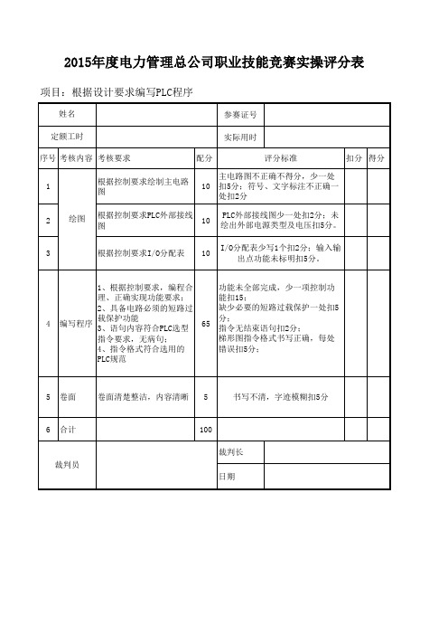 PLC编程考试项目评分标准