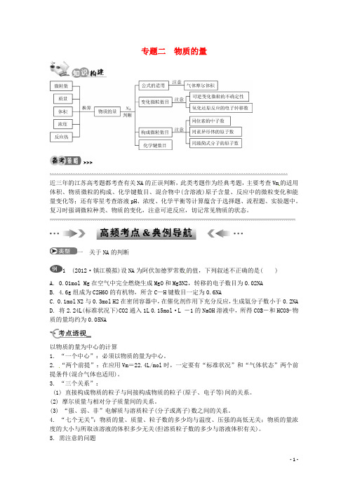 江苏省2013年高考化学二轮 专题二 物质的量最新讲义