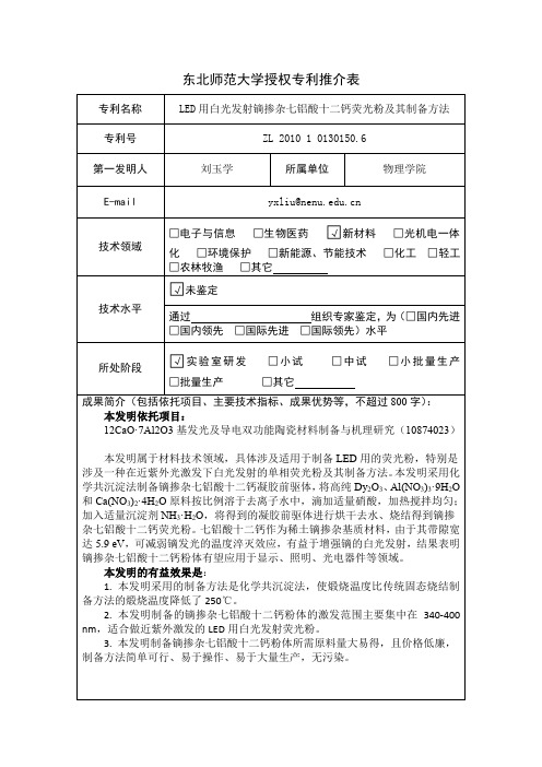 东北师范大学授权专利推介表