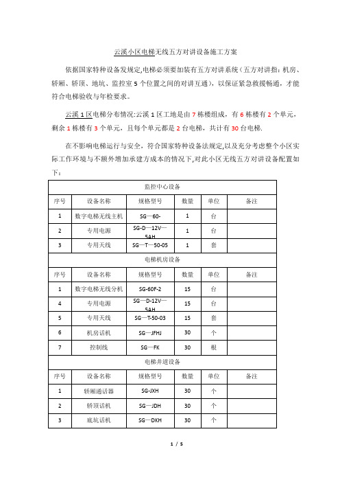 电梯无线五方对讲施工方案