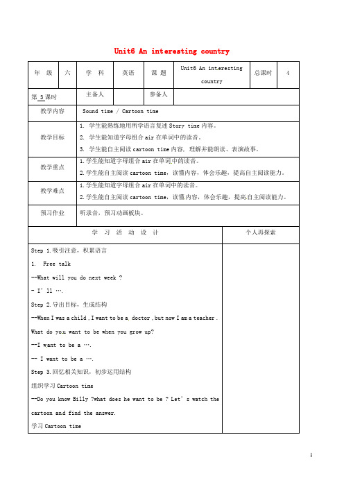 六年级英语下册Unit6AninterestingcountrySoundtimeCartoontime教案新版牛津译林版